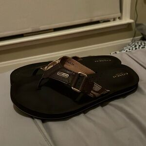 Brown coach flip flops